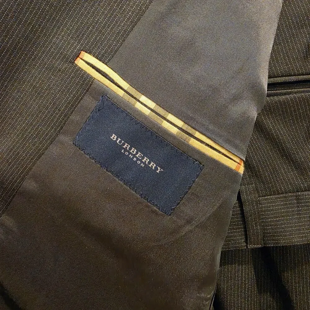 Vintage Burberry London Men's Charcoal Gray Pinstripe Wool Suit, Large